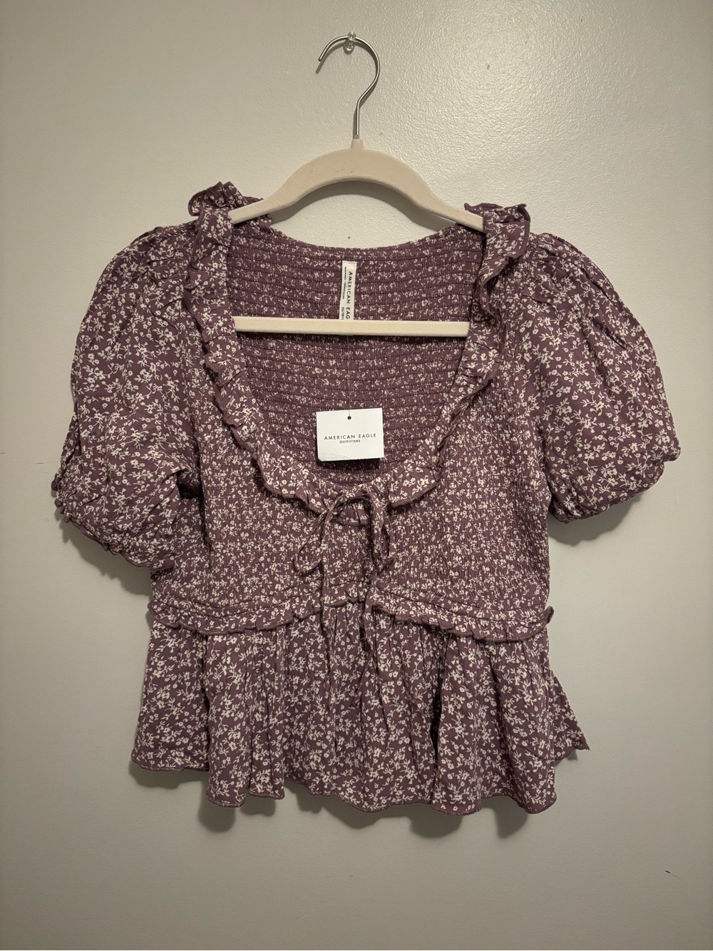 American Eagle Outfitters Dusty Mauve Floral Ruffle Peplum Top